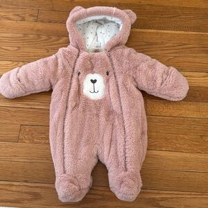 NWOT First Wish Baby BEAR mauve pink Snowsuit winter bunting 0/3 months